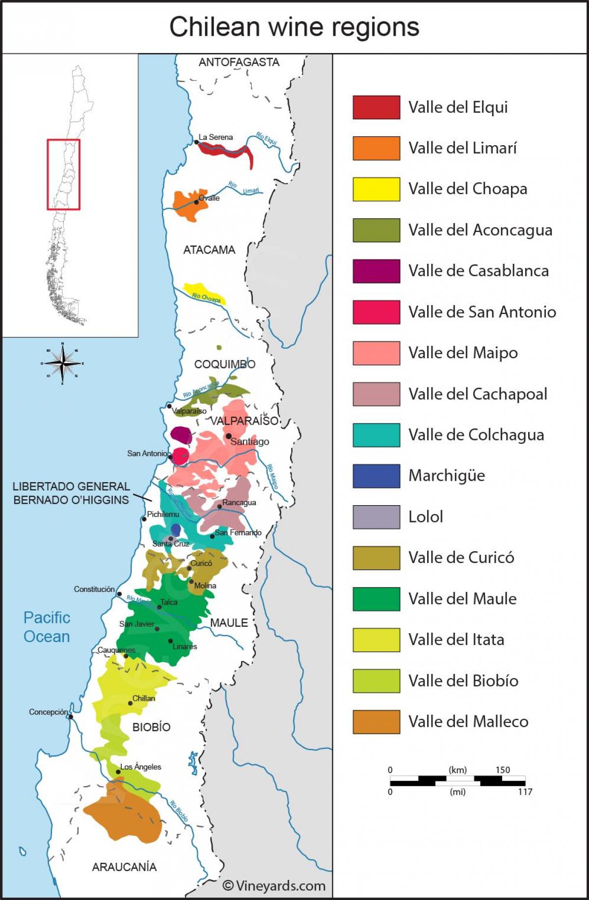 Harta e Kili verë regjione 