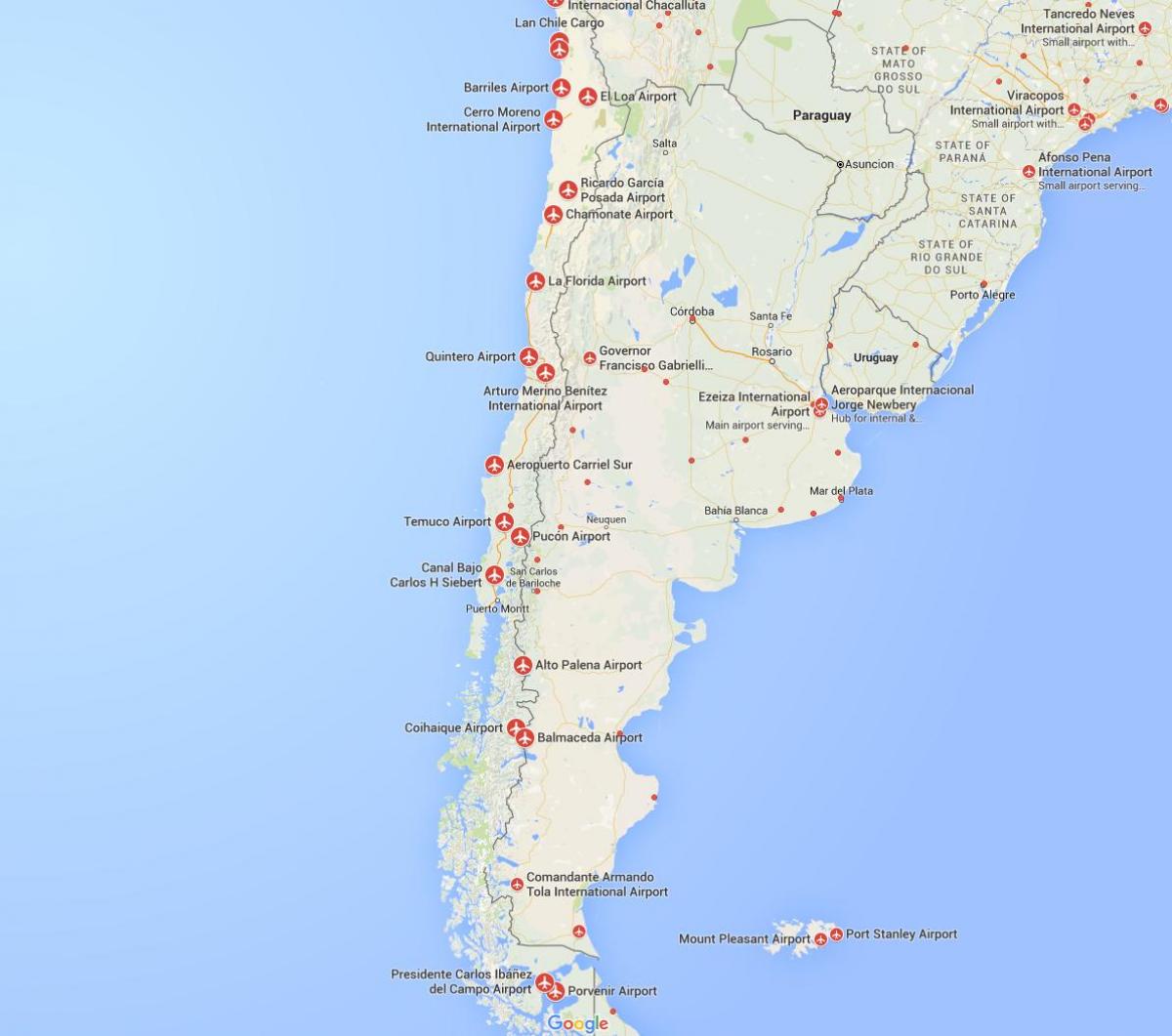 harta e aeroporteve në Kili