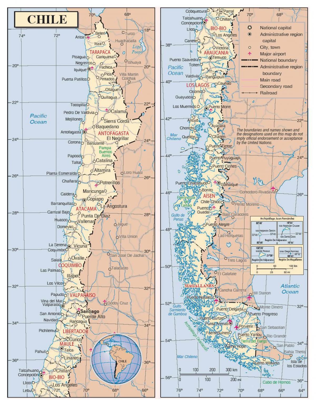 harta e Kili me qytetet